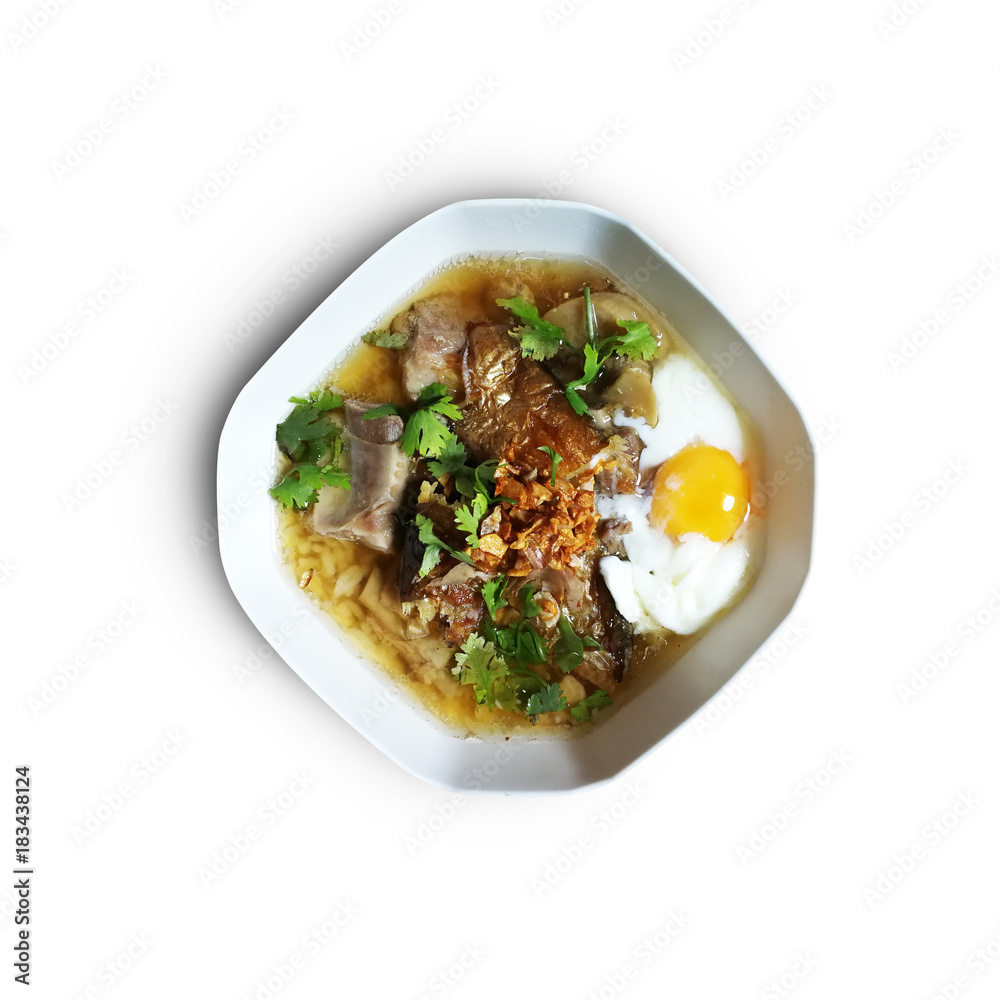 Porridge with Smoked Dry Fish Soup isolate on white background Porridge with Smoked Dry Fish Soup isolate on white background