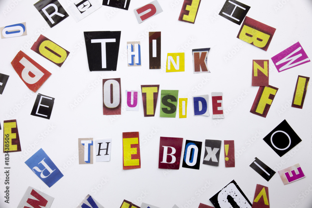 A word writing text showing concept of Think Outside The Box made of different magazine newspaper letter for Business case on the white background with copy space A word writing text showing concept of Think Outside The Box made of different magazine newspaper letter for Business case on the white background with copy space