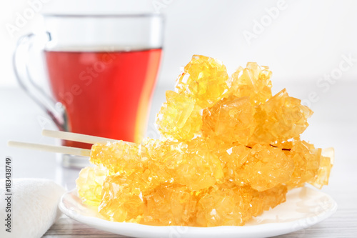 Traditional oriental sweets nabat - crystallized sugar with tea. Middle Eastern and Asian dessert photo