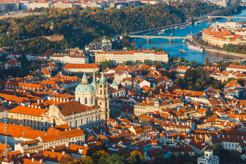 Aerial view of old town in Prague, Czech republic, red tile roofs