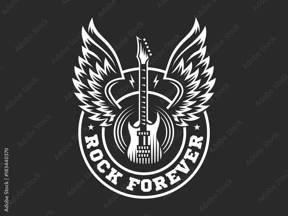 Wings and guitar for rock music festival - logo, illustration on a dark  background Stock Vector | Adobe Stock