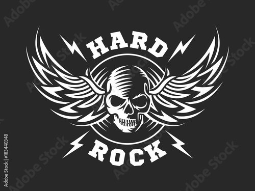 Skull and wings for hard rock music festival - logo, illustration on a dark background