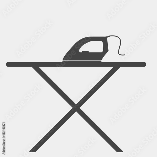 Vector icon black iron and ironing board. Home Appliances