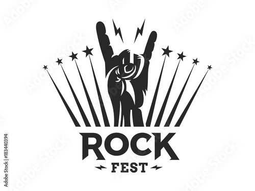 Rock sign gesture for music festival - logo, illustration on a white background