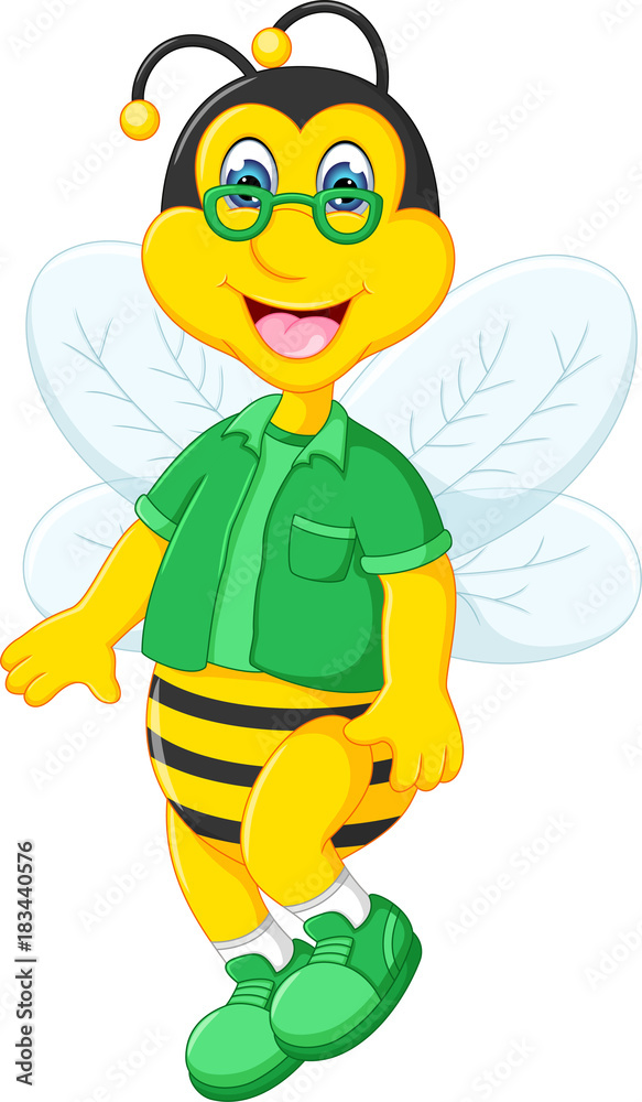 cute bee cartoon posing with smiling