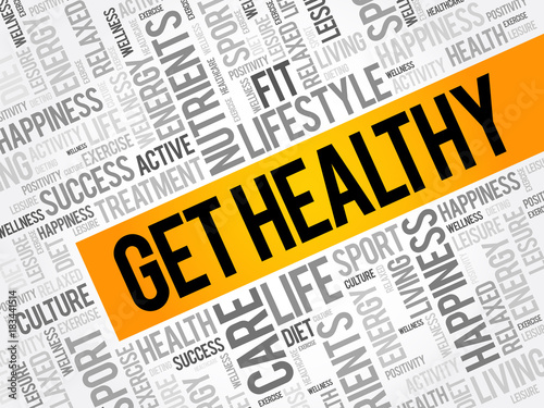 Get Healthy word cloud collage, health concept background