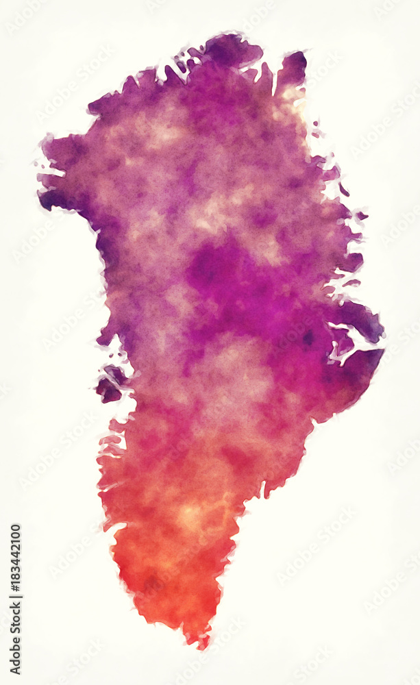 Greenland watercolor map in front of a white background