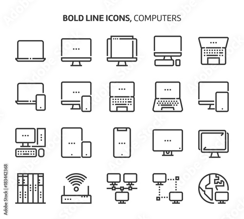 Computers, bold line icons