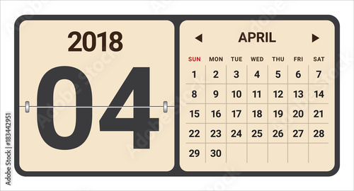 April 2018 calendar vector illustration.
