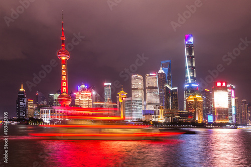 Photography Shanghai skyline night view on Huangpu river, China