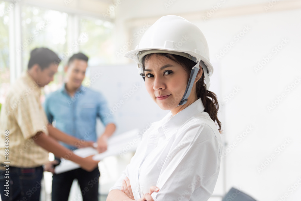 Business woman professional engineer. Project manager. Management Job of construction. Business Meeting Time Business woman professional engineer. Project manager. Management Job of construction. Business Meeting Time