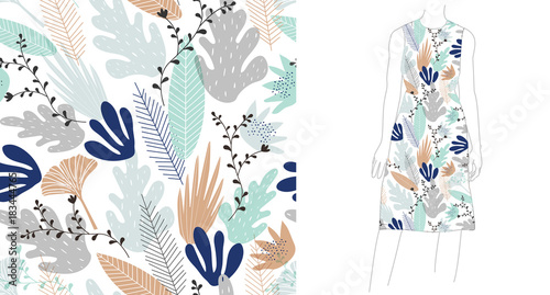 Floral seamless pattern with large elements in soft colors.
