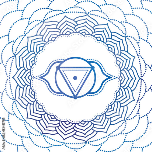 Third Eye Chakra symbol illustrated with water color - mandala for yoga, meditation, ayurveda photo