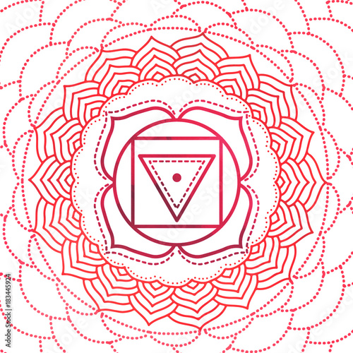 Root Chakra symbol illustrated with water color - mandala for yoga, meditation, ayurveda photo