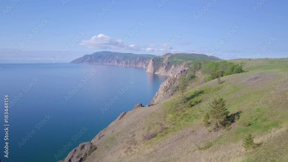 ProRes. Baikal lake shore and rocks from aerial view. Landscape. ProRes. Baikal lake shore and rocks from aerial view. Landscape.