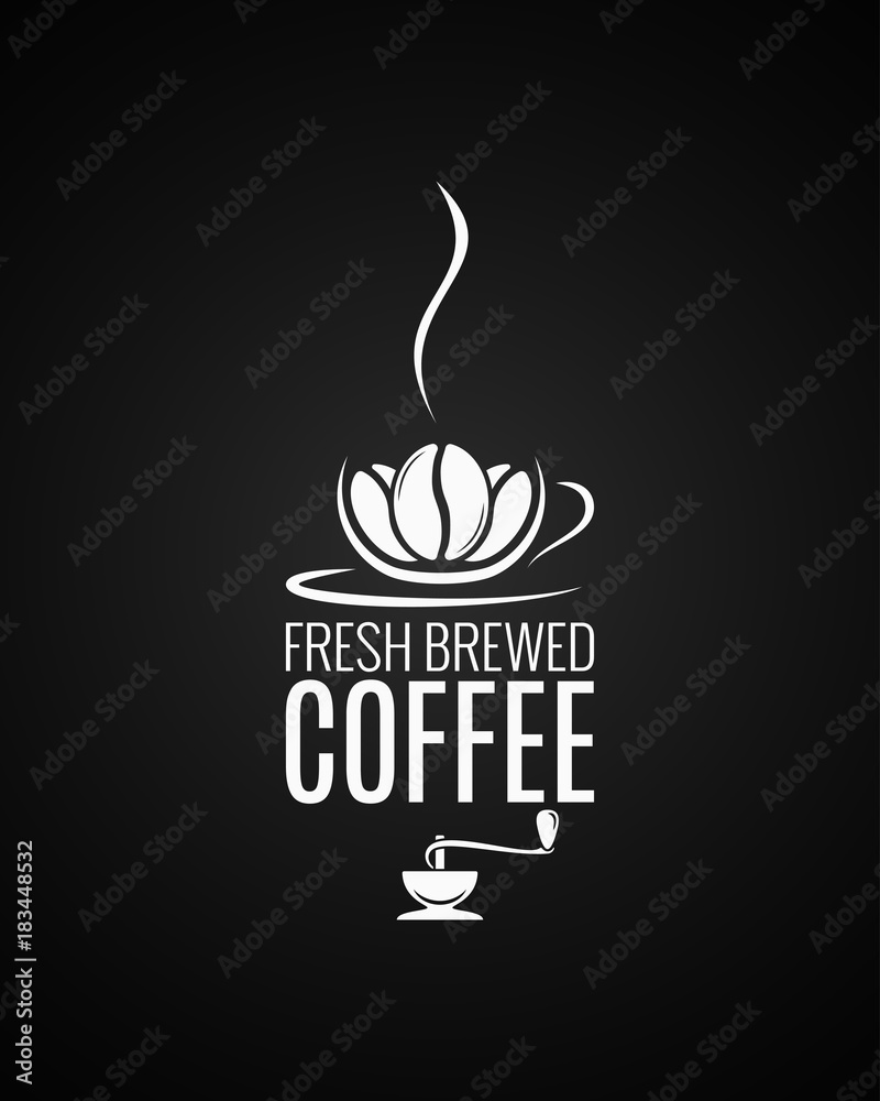 Coffee cup logo. Coffee beans with grinder on black background. Stock ...