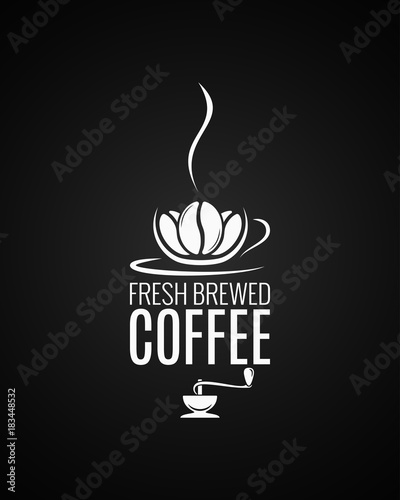 Coffee cup logo. Coffee beans with grinder on black background.