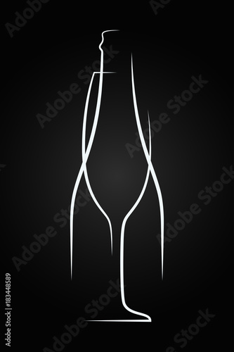 Champagne glass logo. Champagne bottle on black background