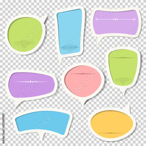 Vector set of paper speech bubbles with calligraphic elements