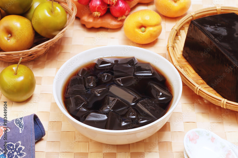 Grass jelly is a popular dessert in Taiwan Grass jelly is a popular dessert in Taiwan