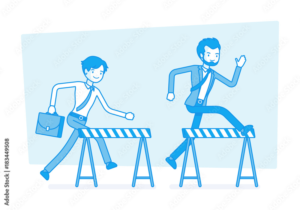 Businessmen running over obstacles. Businessmen running over obstacles.