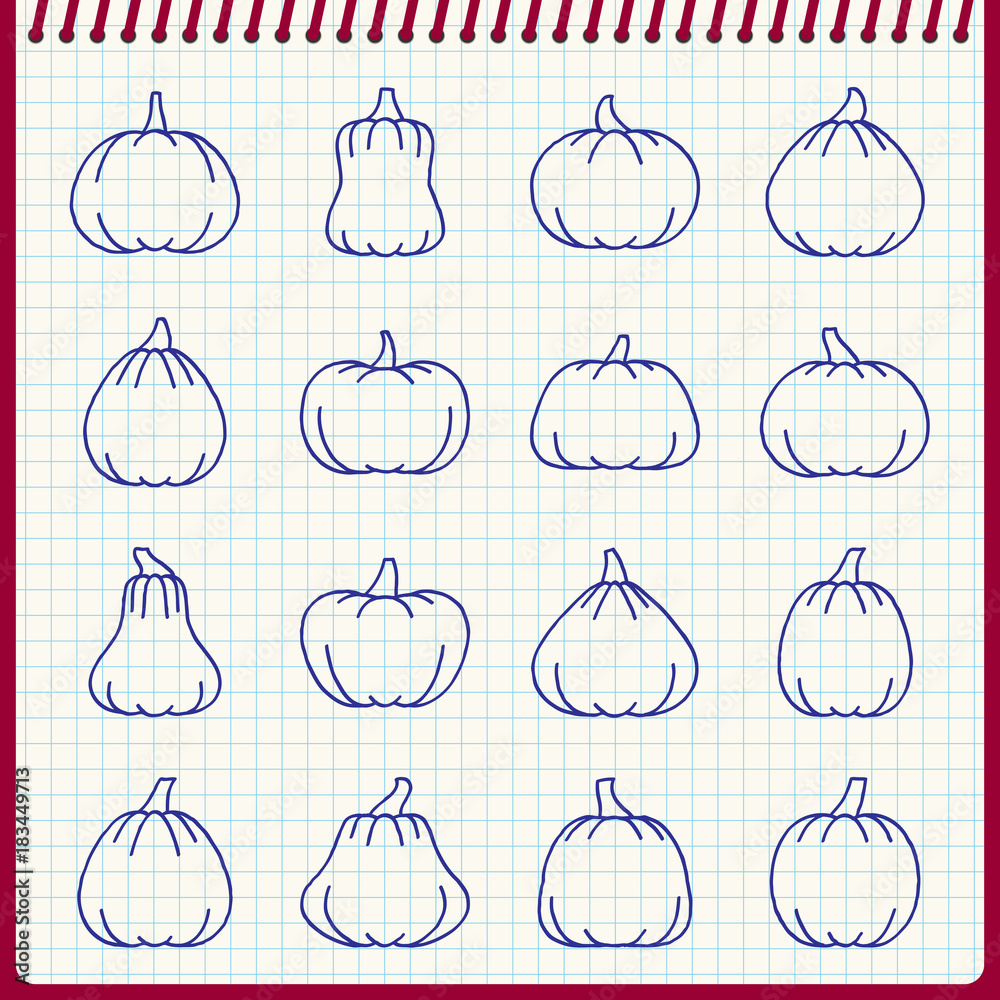 Pumpkin Halloween line icons handdrawn pen effect Pumpkin Halloween line icons handdrawn pen effect