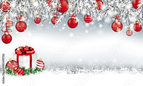 Christmas Header Twigs Red Baubles Gift