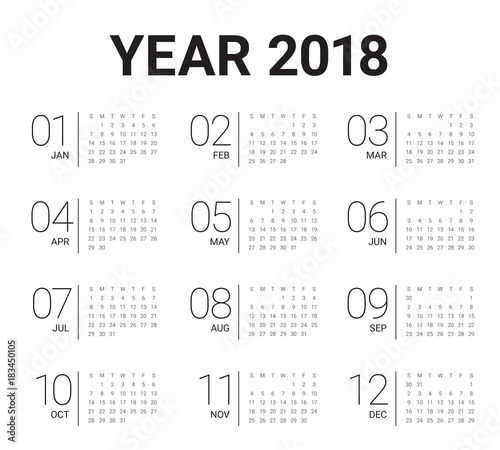 Year 2018 calendar vector design template