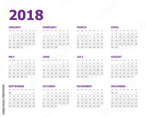 Year 2018 calendar vector design template