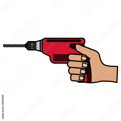 hand with drill electric tool isolated icon vector illustration design