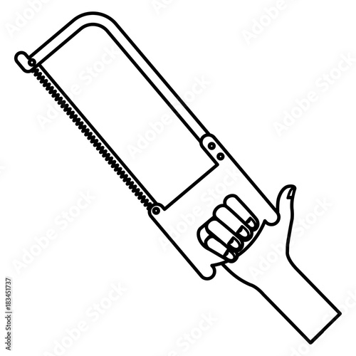 hand with saw tool isolated icon vector illustration design