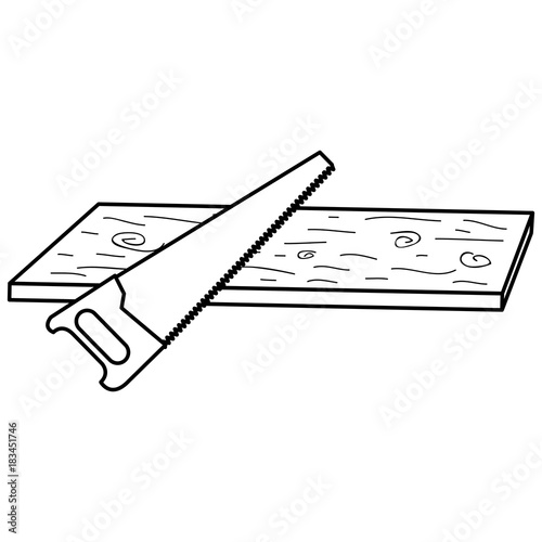 handsaw tool with wooden board vector illustration design