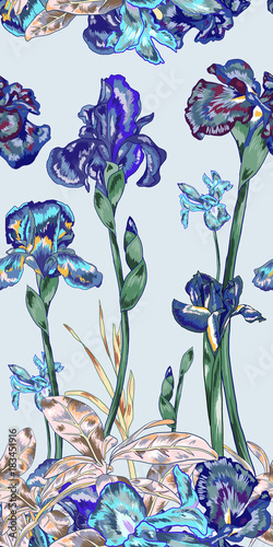 Fototapeta Naklejka Na Ścianę i Meble -  Purple Vintage Iris Repeat Pattern