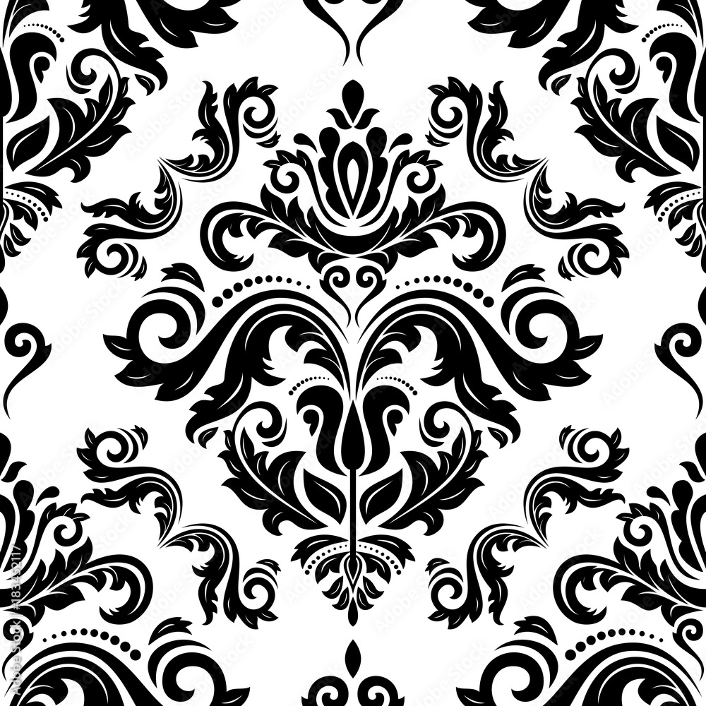 Classic seamless vector pattern. Damask orient black and white ornament. Classic vintage background