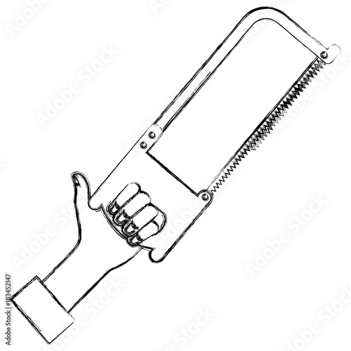 hand with saw tool isolated icon vector illustration design