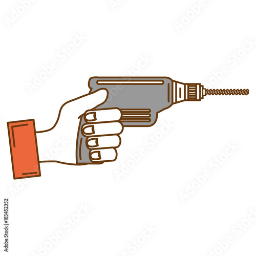 hand with drill electric tool isolated icon vector illustration design