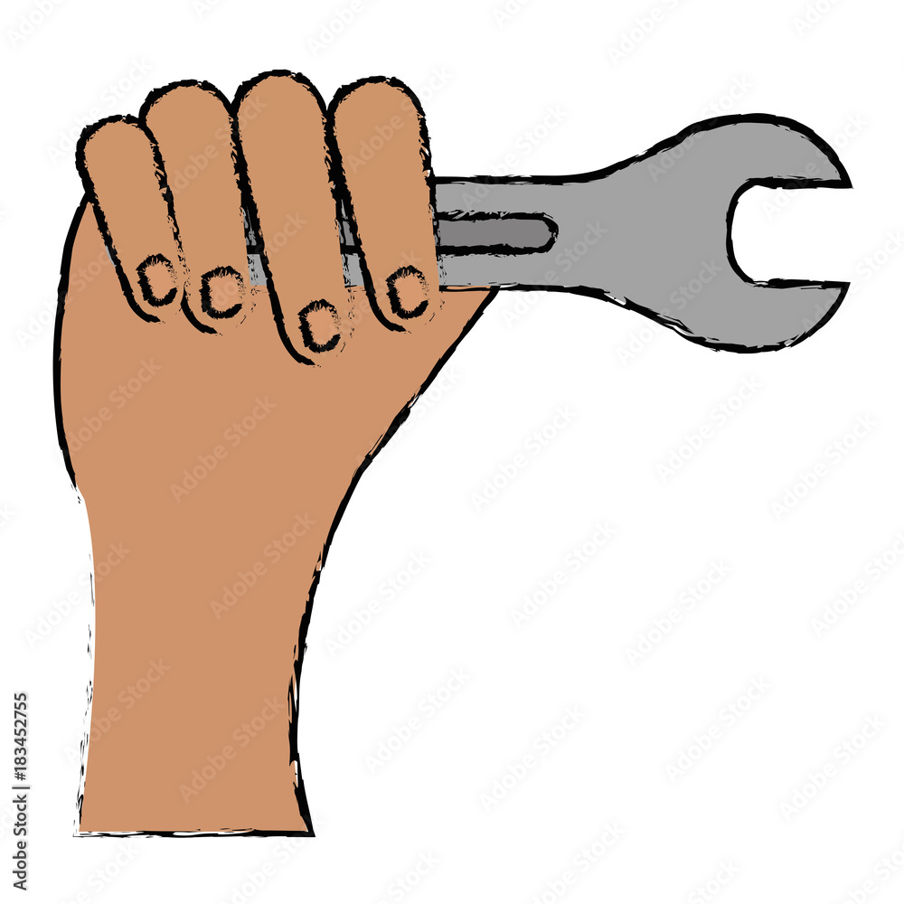 Obraz premium hand with wrench key isolated icon vector illustration design