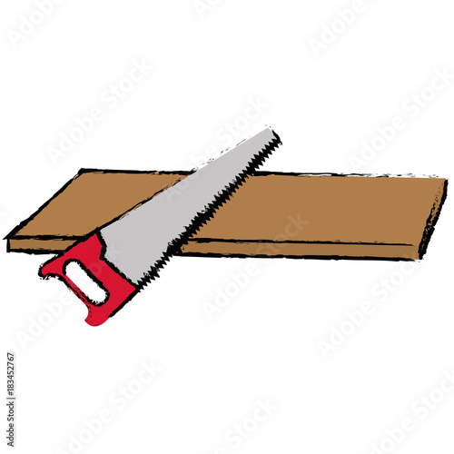handsaw tool with wooden board vector illustration design