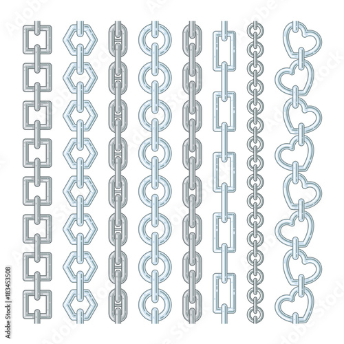 Metal and silver chains isolate on white. Vector pictures