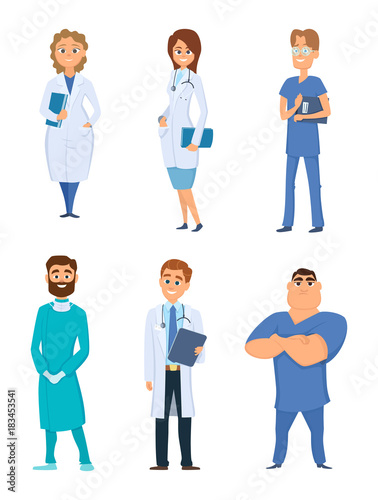Different medical personal. Male and female doctors. Cartoon characters