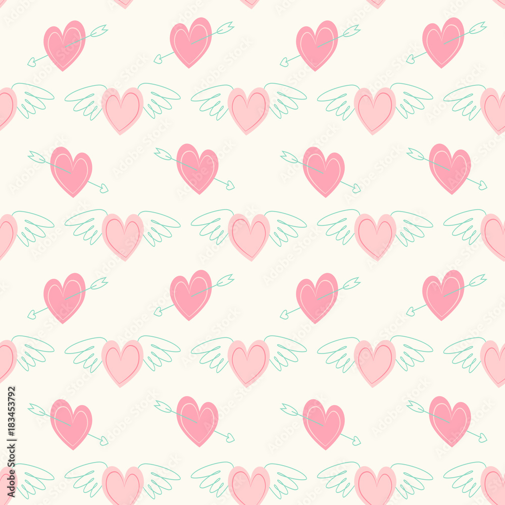 Cute primitive retro seamless pattern with hearts Cute primitive retro seamless pattern with hearts