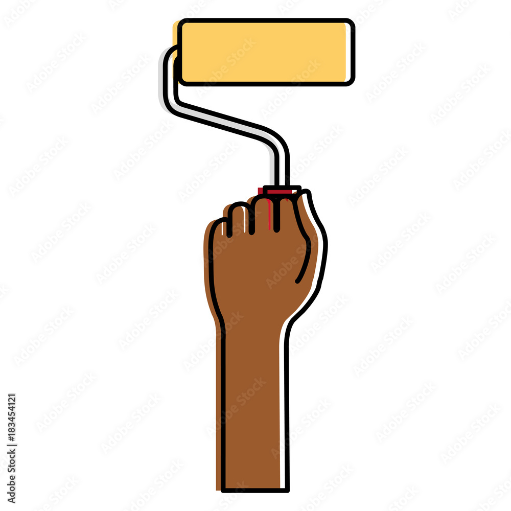 hand with roller paint isolated icon vector illustration design hand with roller paint isolated icon vector illustration design