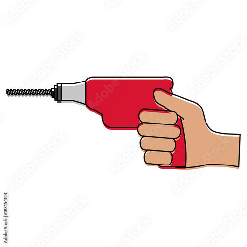 hand with drill electric tool isolated icon vector illustration design