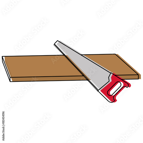 handsaw tool with wooden board vector illustration design