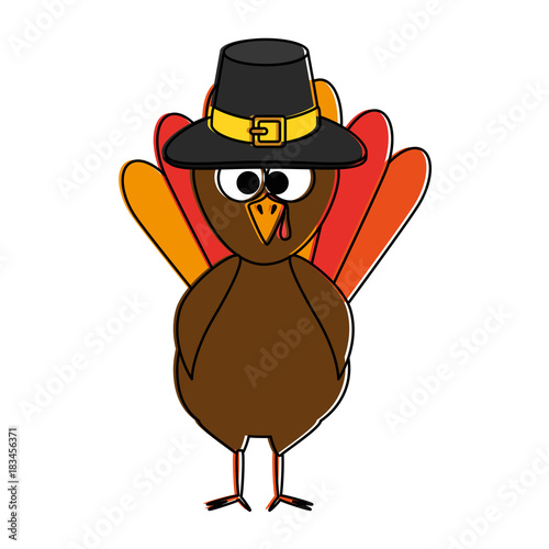 thanksgiving turkey with hat character icon vector illustration design
