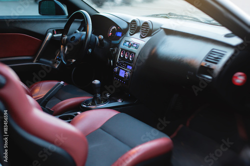 Принти на полотні Sport car, red leather car seats interior
