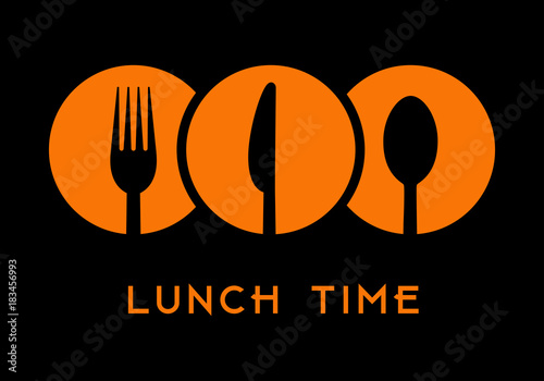 Lunch time with cutlery icon over black background