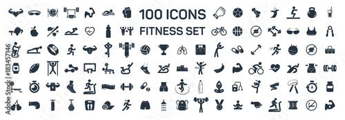 Obraz sprawność fizyczna i sport 100 odosobnionych ikon ustawiających na białym tle