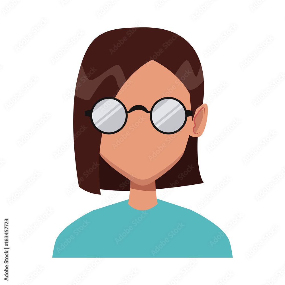 Geek girl with round frame glasses icon vector illustration graphic design Geek girl with round frame glasses icon vector illustration graphic design
