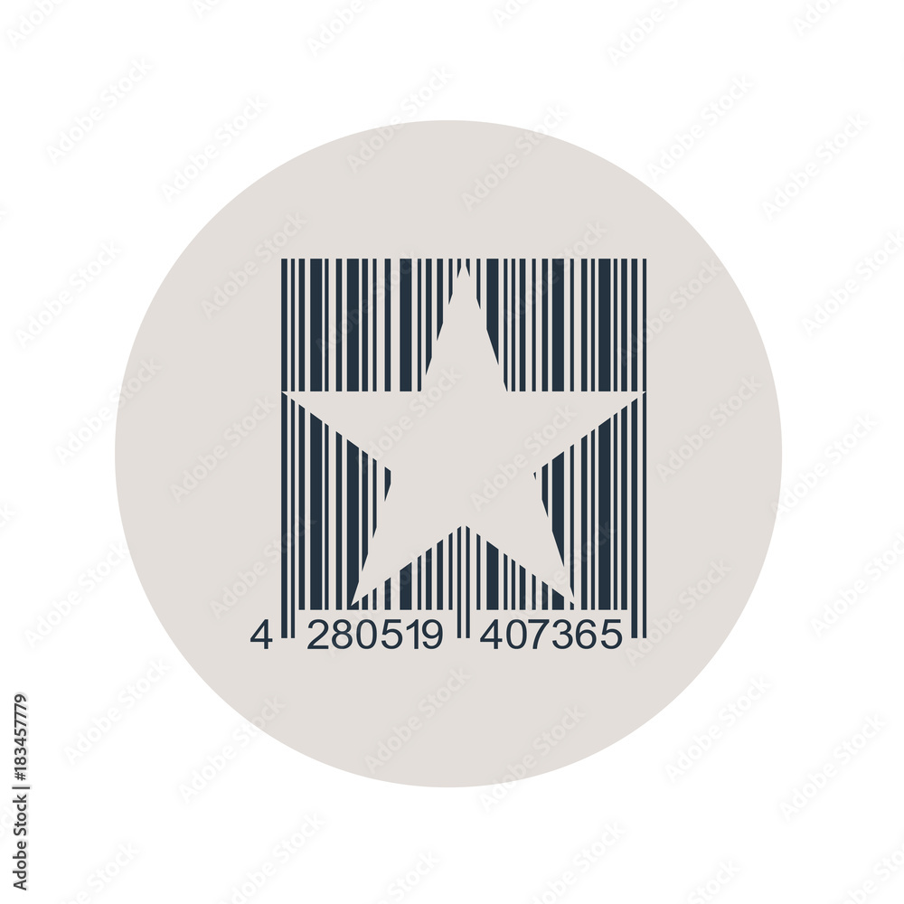 Icono plano codigo de barras estrella en circulo gris Icono plano codigo de barras estrella en circulo gris